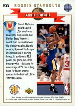 1992-93 Upper Deck - Rookie Standouts #RS5 Latrell Sprewell Back