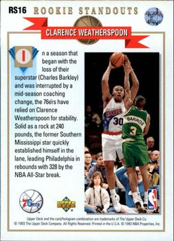 1992-93 Upper Deck - Rookie Standouts #RS16 Clarence Weatherspoon Back