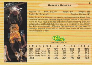 1993 Classic Draft Picks #6 Rodney Rogers Back