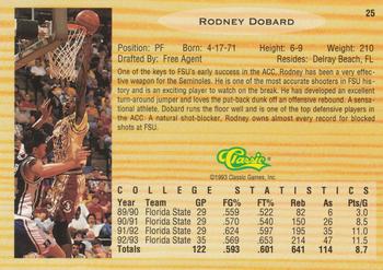 1993 Classic Draft Picks #25 Rodney Dobard Back