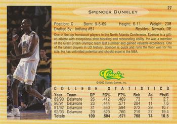 1993 Classic Draft Picks #27 Spencer Dunkley Back