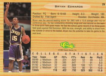 1993 Classic Draft Picks #29 Bryan Edwards Back