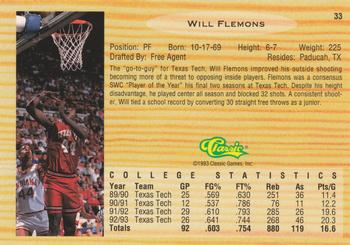 1993 Classic Draft Picks #33 Will Flemons Back