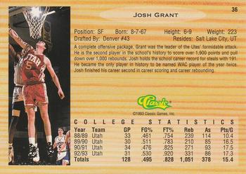 1993 Classic Draft Picks #36 Josh Grant Back