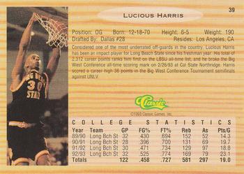 1993 Classic Draft Picks #39 Lucious Harris Back