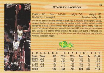 1993 Classic Draft Picks #45 Stanley Jackson Back