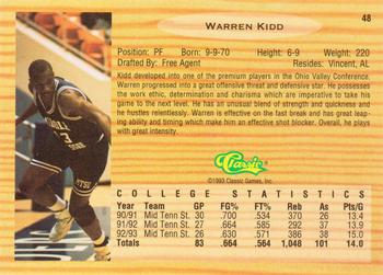 1993 Classic Draft Picks #48 Warren Kidd Back