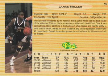 1993 Classic Draft Picks #53 Lance Miller Back