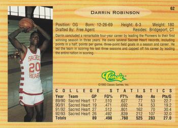 1993 Classic Draft Picks #62 Darrin Robinson Back