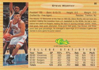 1993 Classic Draft Picks #80 Steve Worthy Back
