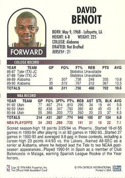 1994-95 Hoops Old Home Bread Utah Jazz #NNO David Benoit Back