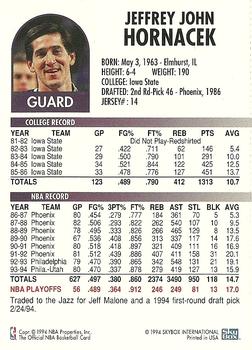 1994-95 Hoops Old Home Bread Utah Jazz #NNO Jeff Hornacek Back