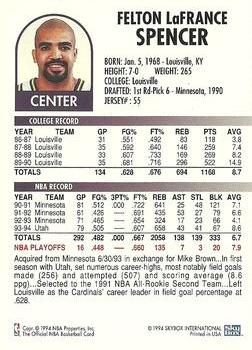 1994-95 Hoops Old Home Bread Utah Jazz #NNO Felton Spencer Back