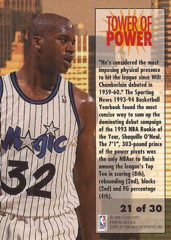 1993-94 Fleer - Towers of Power #21 Shaquille O'Neal Back