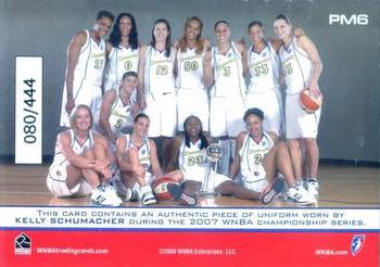 2008 Rittenhouse WNBA - 2007 WNBA Champions Relics #PM6 Kelly Schumacher Back