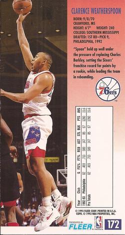 1993-94 Jam Session #172 Clarence Weatherspoon Back