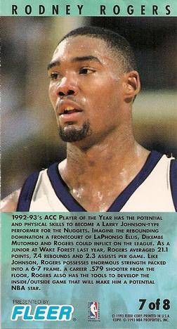 1993-94 Jam Session - Rookie Standouts #7 Rodney Rogers Back