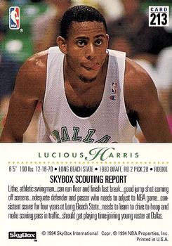 1993-94 SkyBox Premium #213 Lucious Harris Back