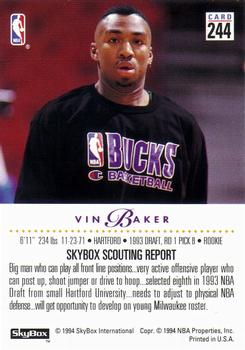 1993-94 SkyBox Premium #244 Vin Baker Back