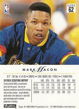 1993-94 SkyBox Premium #62 Mark Macon Back
