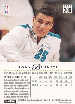 1993-94 SkyBox Premium #200 Tony Bennett Back