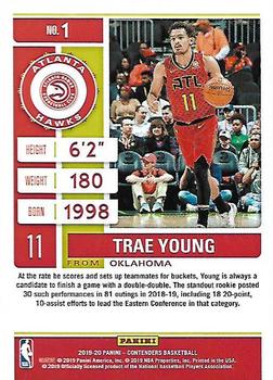 2019-20 Panini Contenders #1 Trae Young Back