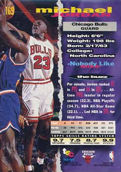 1993-94 Stadium Club #169 Michael Jordan Back