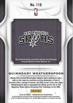 2019-20 Panini Crown Royale #110 Quinndary Weatherspoon Back