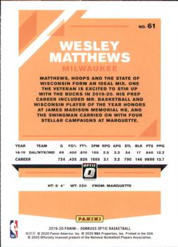 2019-20 Donruss Optic #61 Wesley Matthews Back