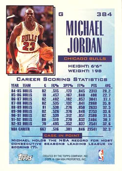 1993-94 Topps #384 Michael Jordan Back
