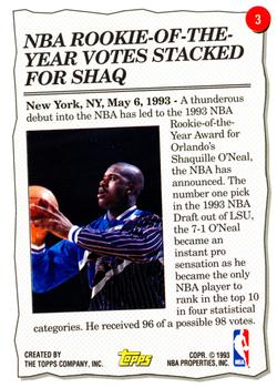 1993-94 Topps #3 Shaquille O'Neal Back