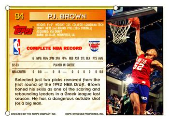 1993-94 Topps #94 P.J. Brown Back