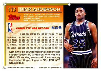 1993-94 Topps #113 Nick Anderson Back