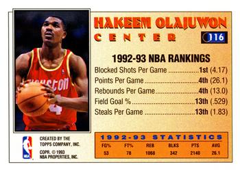 1993-94 Topps #116 Hakeem Olajuwon Back
