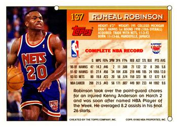 1993-94 Topps #137 Rumeal Robinson Back