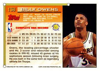 1993-94 Topps #138 Billy Owens Back