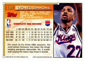 1993-94 Topps #184 Lionel Simmons Back
