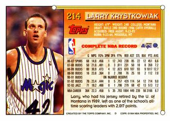 1993-94 Topps #214 Larry Krystkowiak Back