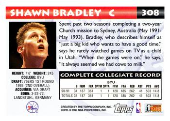 1993-94 Topps #308 Shawn Bradley Back