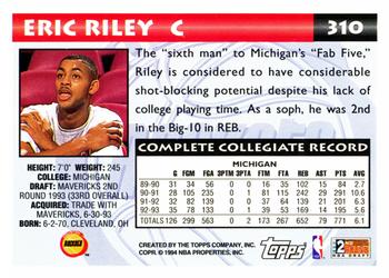1993-94 Topps #310 Eric Riley Back