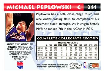 1993-94 Topps #314 Mike Peplowski Back