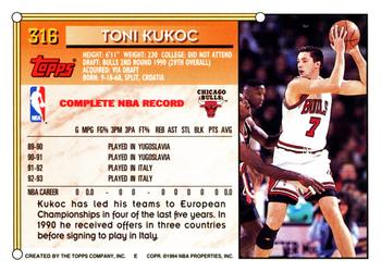 1993-94 Topps #316 Toni Kukoc Back