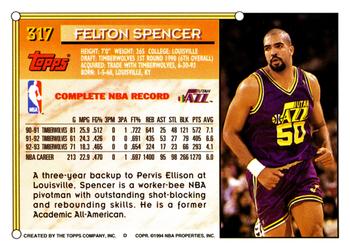 1993-94 Topps #317 Felton Spencer Back