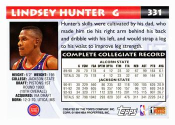 1993-94 Topps #331 Lindsey Hunter Back