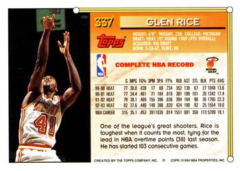 1993-94 Topps #337 Glen Rice Back