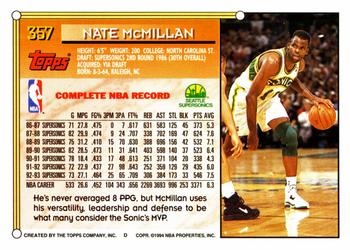 1993-94 Topps #357 Nate McMillan Back