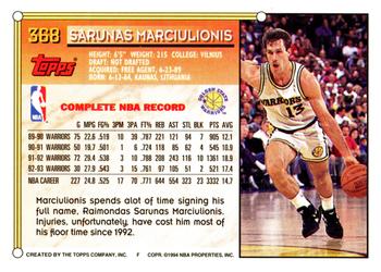 1993-94 Topps #368 Sarunas Marciulionis Back