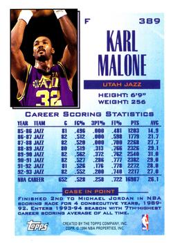 1993-94 Topps #389 Karl Malone Back