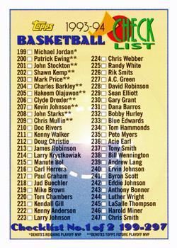 1993-94 Topps #395 Checklist: 199-297 Front