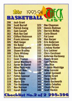 1993-94 Topps #396 Checklist: 298-396 Front